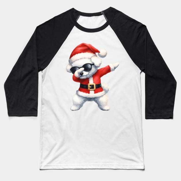 Christmas Bichon Frise Dog Dabbing Dance Baseball T-Shirt by Chromatic Fusion Studio